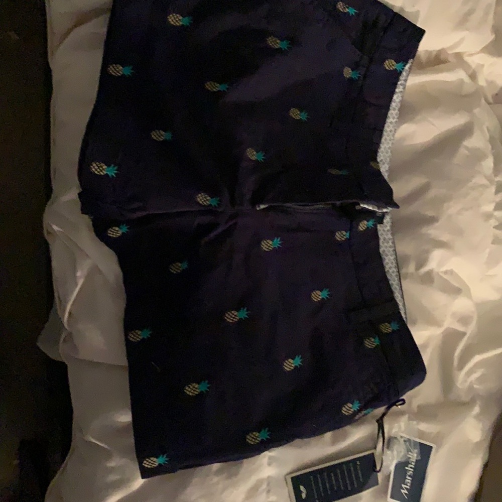Navy blue pineapple shorts, size 6